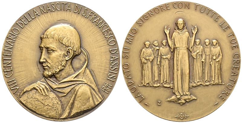 Repubblica Italiana. Medaglia 1981 "VIII Centenario della Nascita di San Francesco D'assisi". Ae;...