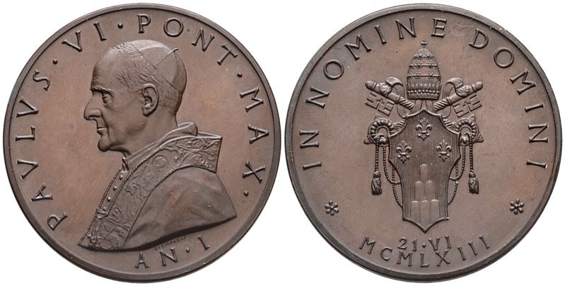 Vaticano. Paolo Vi (1963-1978). Medaglia 1963 "elezione al Pontificato". Ae. 50mm; Fdc