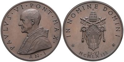 Vaticano. Paolo Vi (1963-1978). Medaglia 1963 "elezione al Pontificato". Ae. 50mm; Fdc
