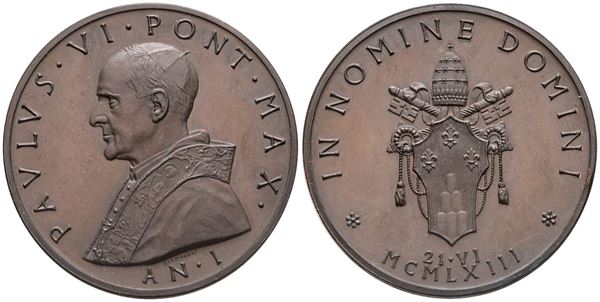 VATICANO. Paolo VI (1963-1978). Medaglia 1963 "Elezione al pontificato". Ae. 50mm; FDC