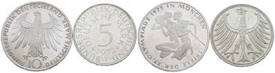 Germania. Lotto di 2 Monete da 10 Marchi 1972 - 5 Marchi 1972. Ag