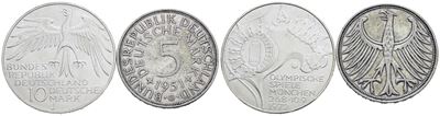Germania. Lotto di 2 Monete da 10 Marchi 1972 - 5 Marchi 1951. Ag