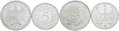 Germania. Lotto di 2 Monete da 10 Marchi 1972 - 5 Marchi 1971. Ag