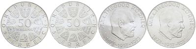 Austria. 50 Scellini 1973 "centenario Nascita di Korner". Lotto di 2 Esemplari. Km 2917; Ag; 20gr...