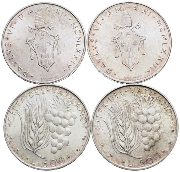 VATICANO. Paolo VI (1963-1978). 500 lire. Lotto di 4 esemplari. Date e conservazioni varie. Ag