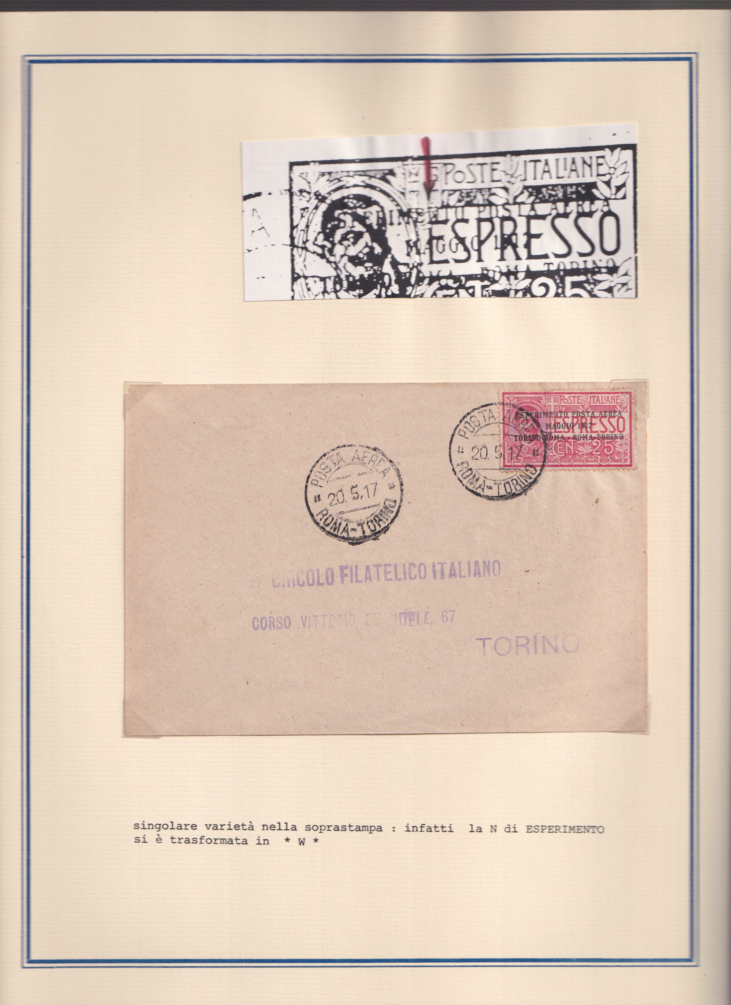 Collezione storica, Esperimento di P. Aerea Torino-Roma (1917), 22 documenti d’epoca