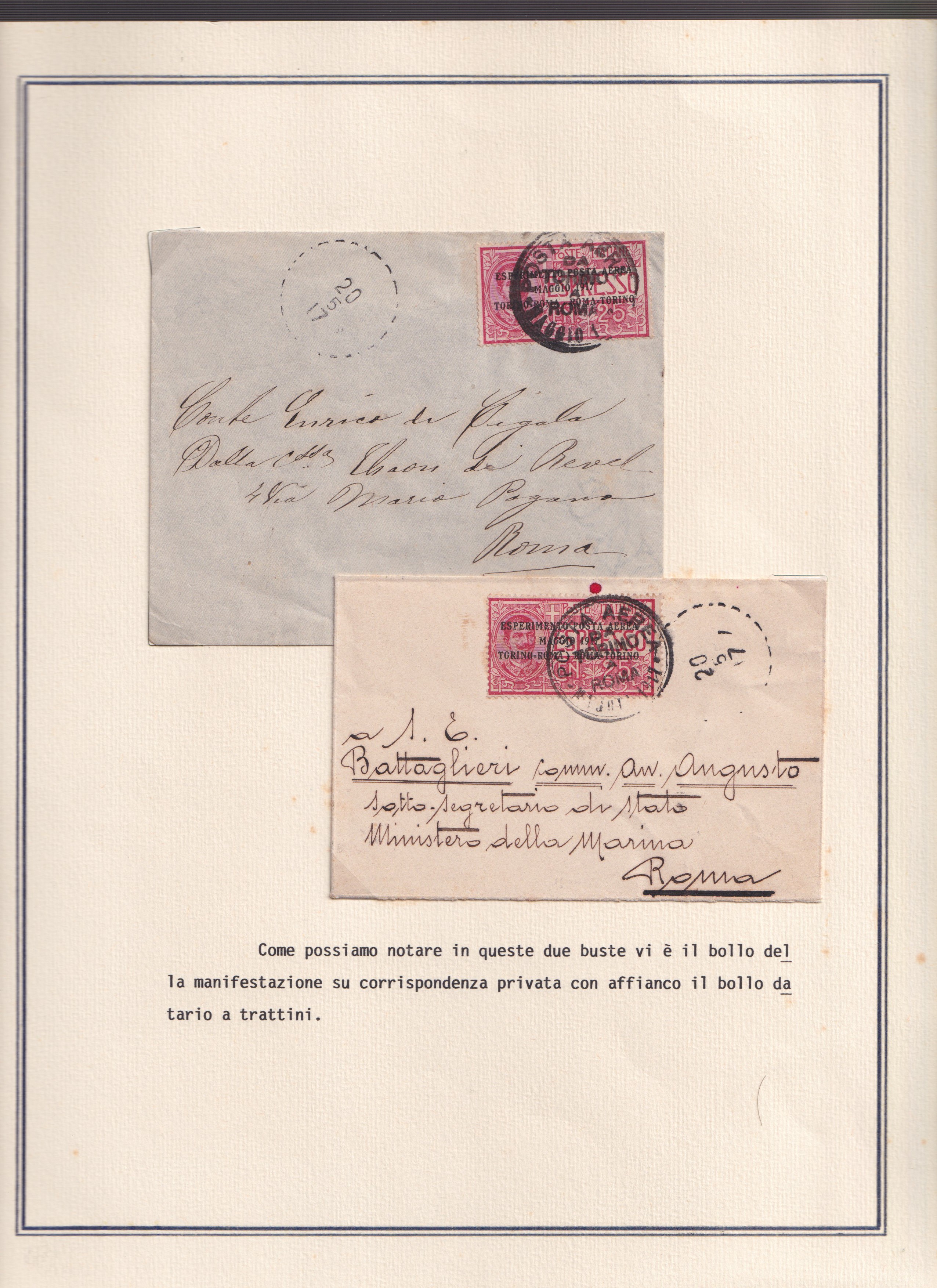Collezione storica, Esperimento di P. Aerea Torino-Roma (1917), 22 documenti d’epoca