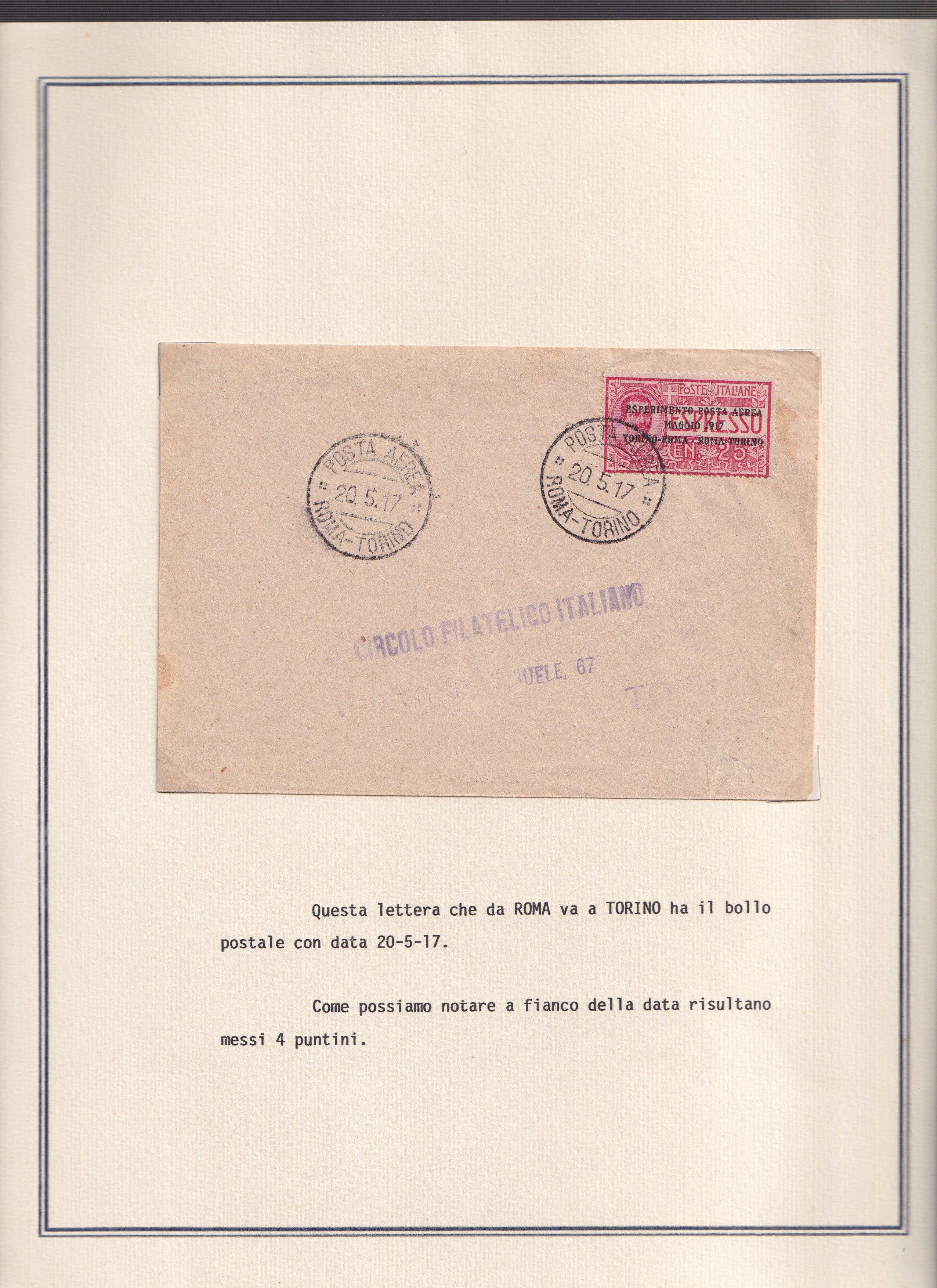 Collezione storica, Esperimento di P. Aerea Torino-Roma (1917), 22 documenti d’epoca