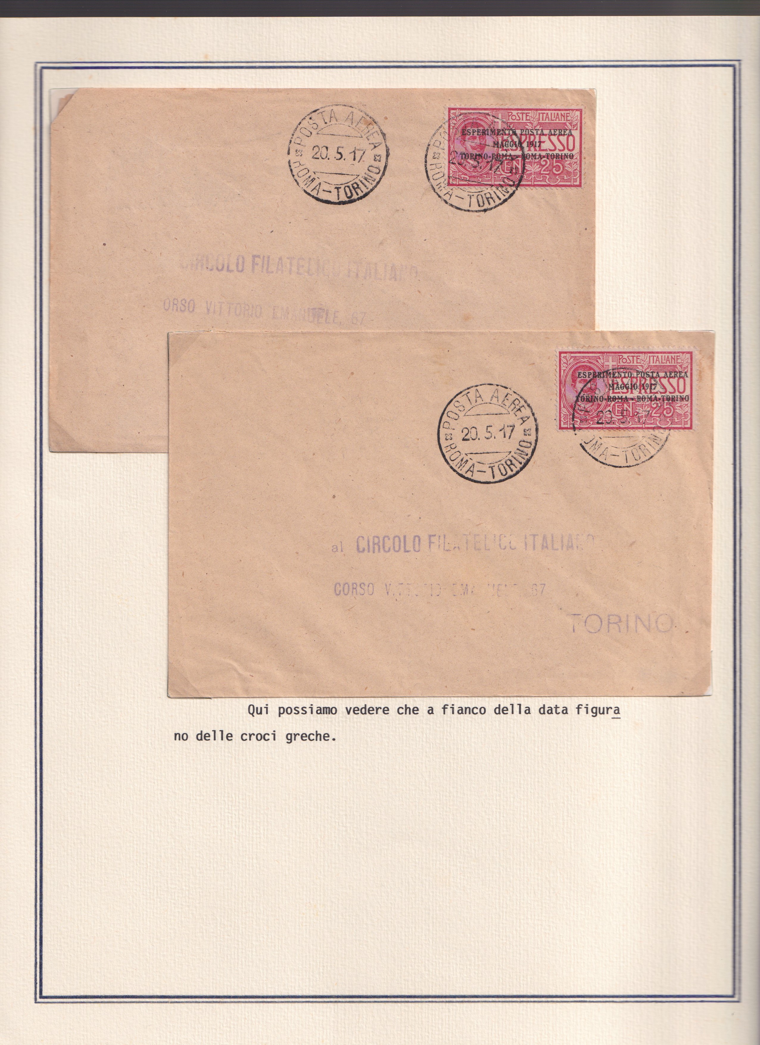 Collezione storica, Esperimento di P. Aerea Torino-Roma (1917), 22 documenti d’epoca