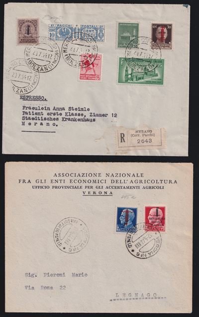 R.S.I., Insieme di 7 lettere con affrancature