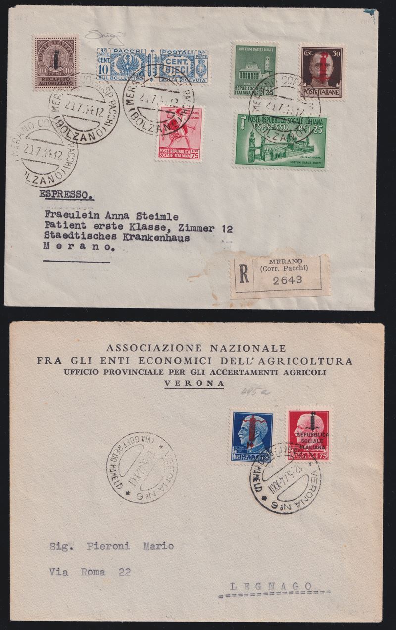 R.S.I., Insieme di 7 lettere con affrancature