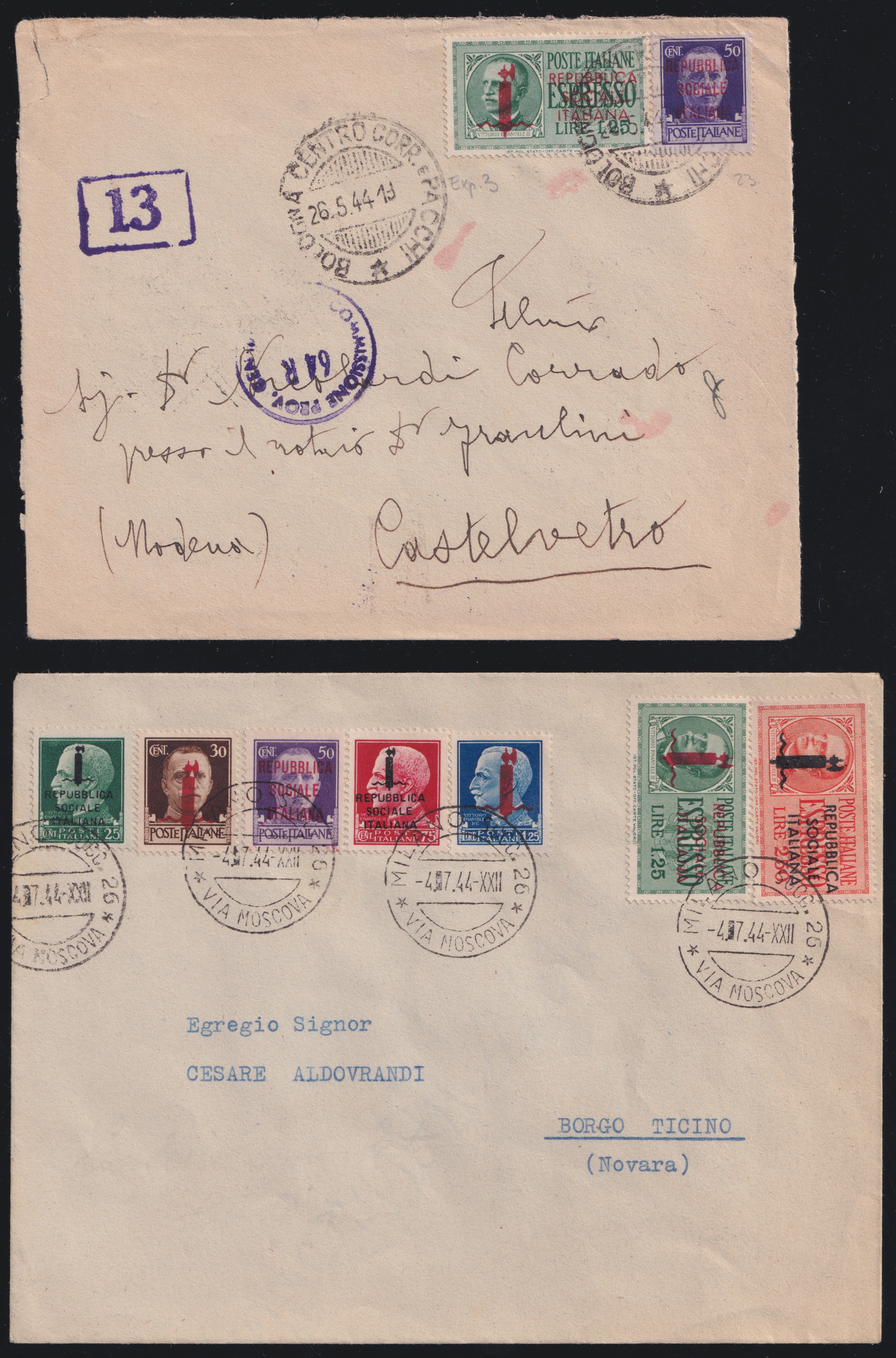 R.S.I., Insieme di 7 lettere con affrancature