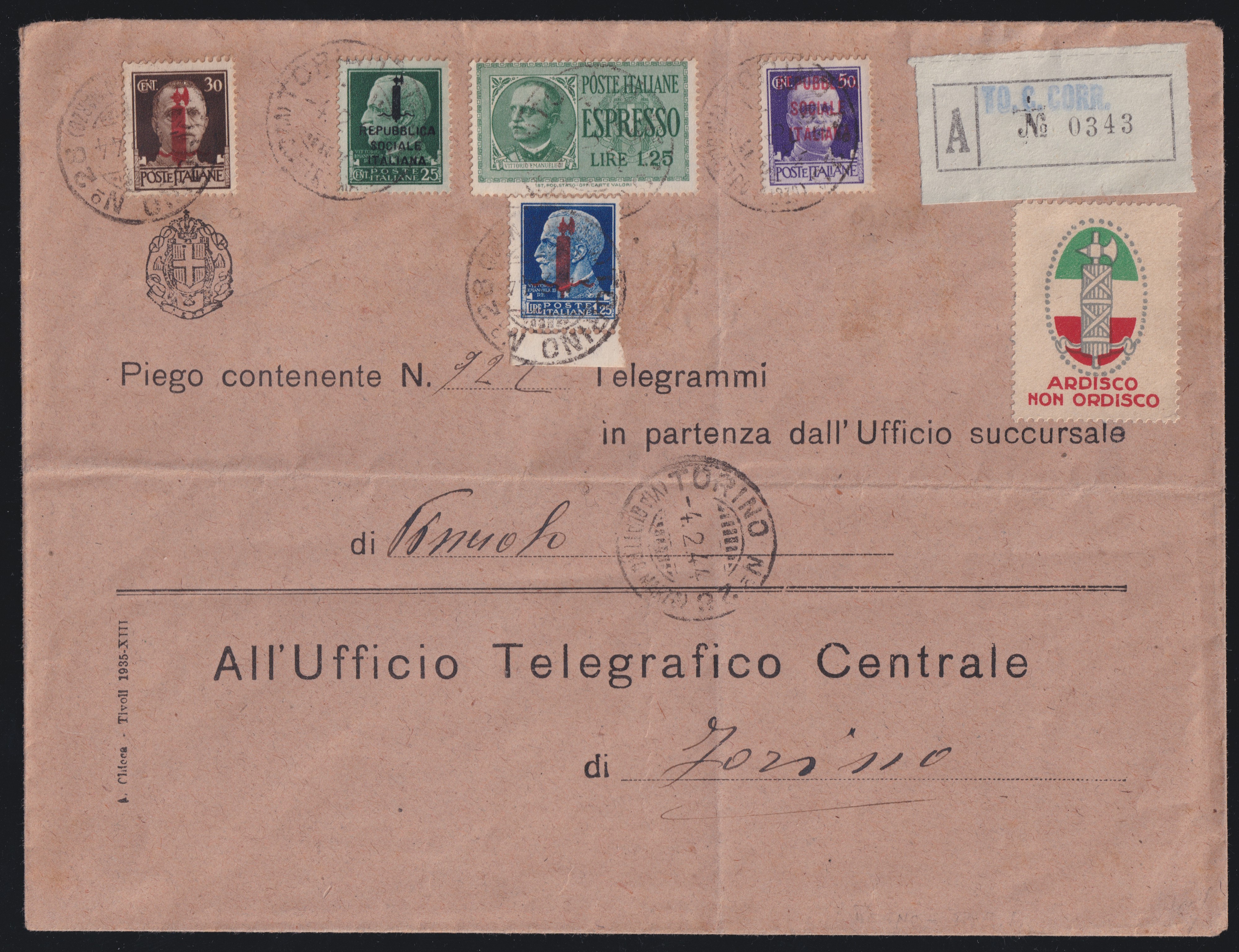 R.S.I., Insieme di 7 lettere con affrancature