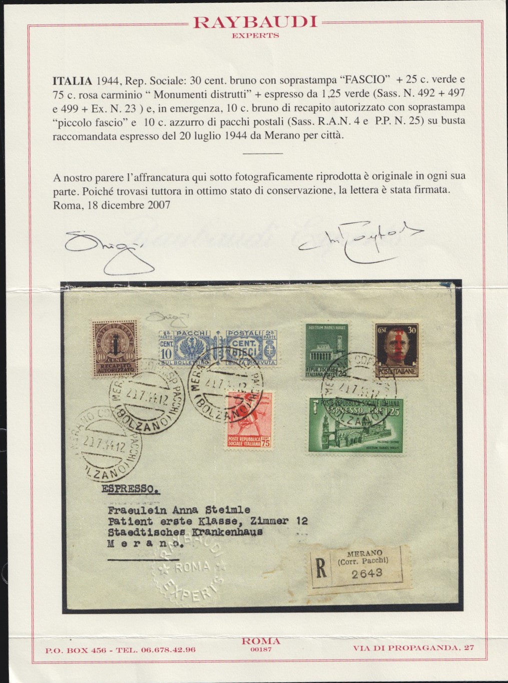 R.S.I., Insieme di 7 lettere con affrancature