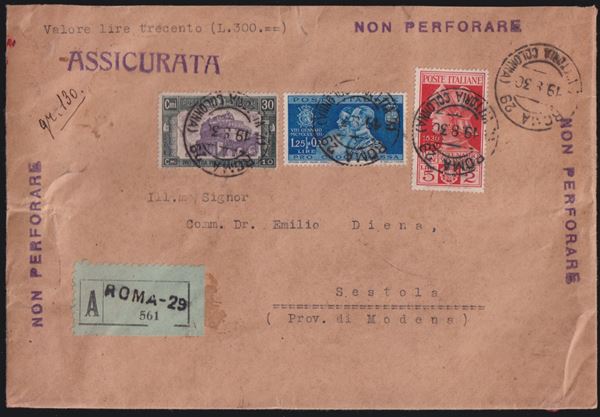 Regno - Ferrucci, alto valore su assicurata  - Asta FRANCOBOLLI E STORIA POSTALE - Bertolami Fine Art - Casa d'Aste