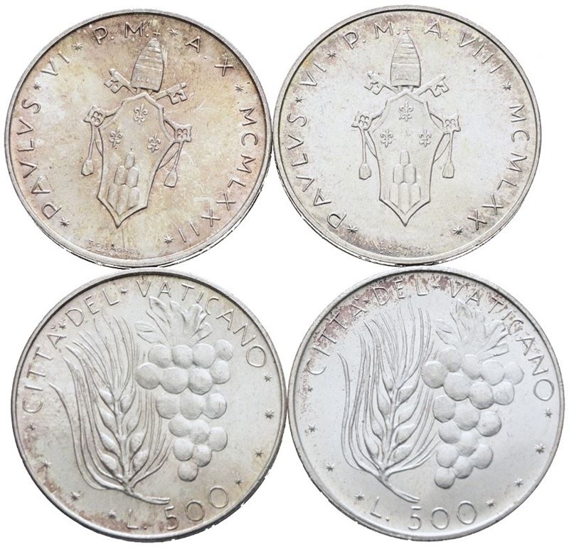 Vaticano. Paolo Vi (1963-1978). 500 Lire. Lotto di 4 Esemplari. Date e Conservazioni Varie. Ag