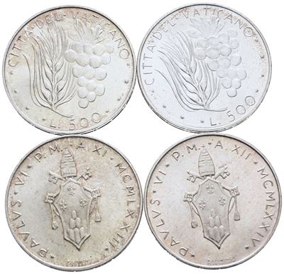 Vaticano. Paolo Vi (1963-1978). 500 Lire. Lotto di 4 Esemplari. Date e Conservazioni Varie. Ag