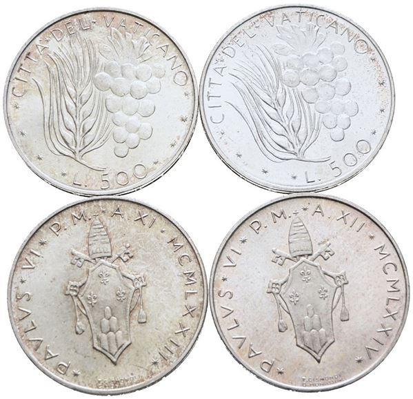 VATICANO. Paolo VI (1963-1978). 500 lire. Lotto di 4 esemplari. Date e conservazioni varie. Ag