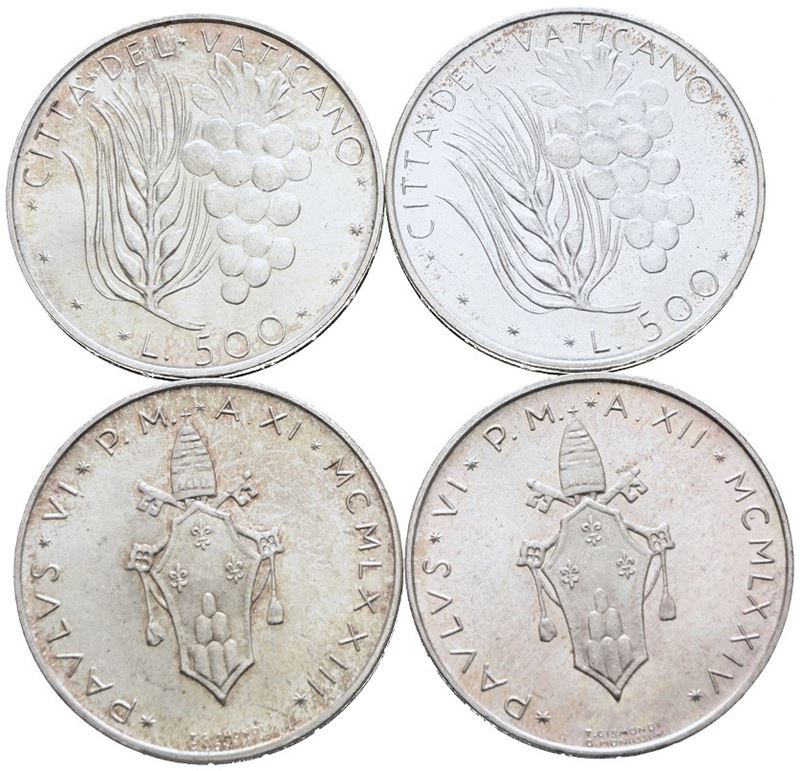 Vaticano. Paolo Vi (1963-1978). 500 Lire. Lotto di 4 Esemplari. Date e Conservazioni Varie. Ag