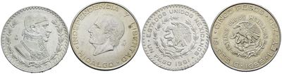 Messico. Lotto di 2 Monete da 5 Pesos 1955; 1 Peso 1961. Ag