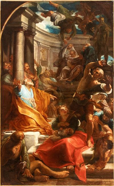 La caduta di Simon Mago, olio su tela