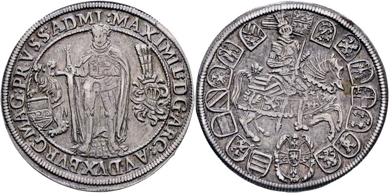 Maximiliano I d’Asburgo, 1/4 di tallero dell’Ordine Teutonico, zec. Hall (c. 1615)