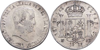 Ferdinando VII di Borbone, 20 reales 1822 “Cabezón”, Madrid