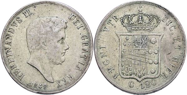 NAPOLI. Regno delle Due Sicilie. Ferdinando II di Borbone (1830-1859). Piastra 1849; Ag (27,50 g)