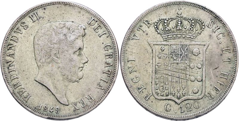Ferdinando II di Borbone, Piastra 1849 (Regno delle Due Sicilie) in argento