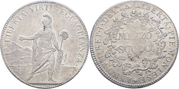 TORINO. Repubblica Piemontese (1798-1799). 1/2 scudo Anno VII; Ag (17,50 g)