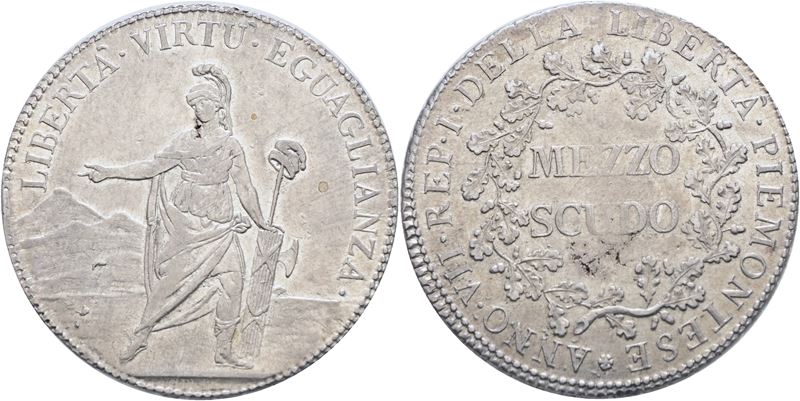 Repubblica Piemontese, 1/2 scudo Anno VII (1798-1799) — moneta in argento