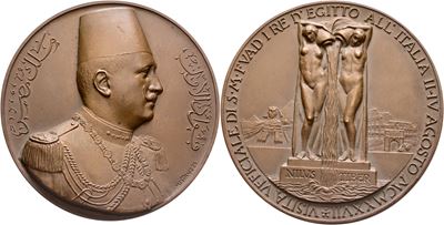 Aurelio Mistruzzi, Egitto. Medaglia per la visita ufficiale di Fuad I a Roma, agosto 1927 (Æ, 184...