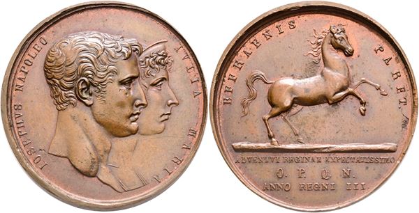 NAPOLI. REGNO DELLE DUE SICILIE. Giuseppe Napoleone (1806-1808). Medaglia 1808 per l'arrivo a Napoli della regina Giulia Maria; Æ (41,6 mm)