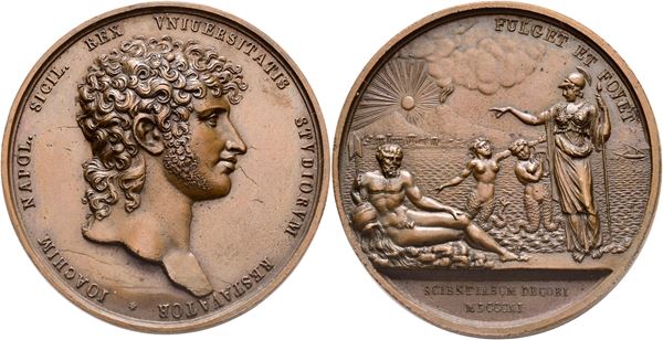 NAPOLI. REGNO DELLE DUE SICILIE. Gioacchino Napoleone Murat (1808-1815). Medaglia premio dell'Accademia delle Scienze di Napoli 1811; Æ (45,2 mm)