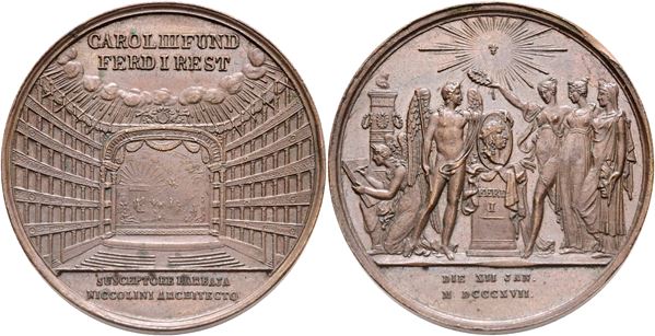 NAPOLI. REGNO DELLE DUE SICILIE. Ferdinando I di Borbone (1816-1825). Medaglia 1817 per la ricostruzione del teatro San Carlo; Æ (37,3 mmI