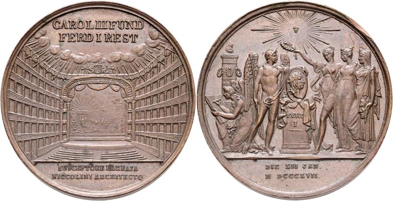 Ferdinando I di Borbone, Medaglia 1817 per la ricostruzione del Teatro San Carlo (Regno delle Due...