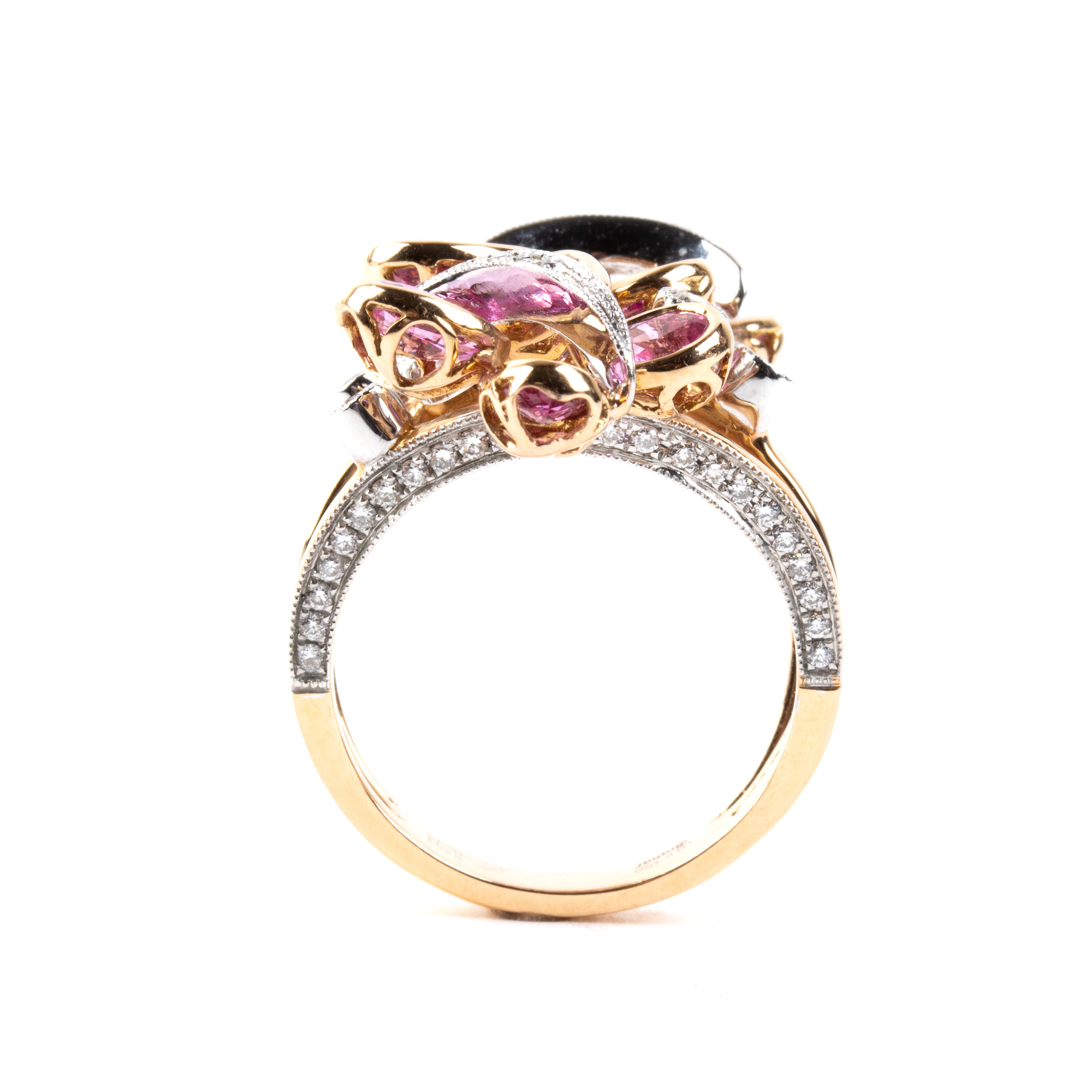 Branar Paris - Branar, Anello in oro rosa 18k con corindoni rosa e diamanti