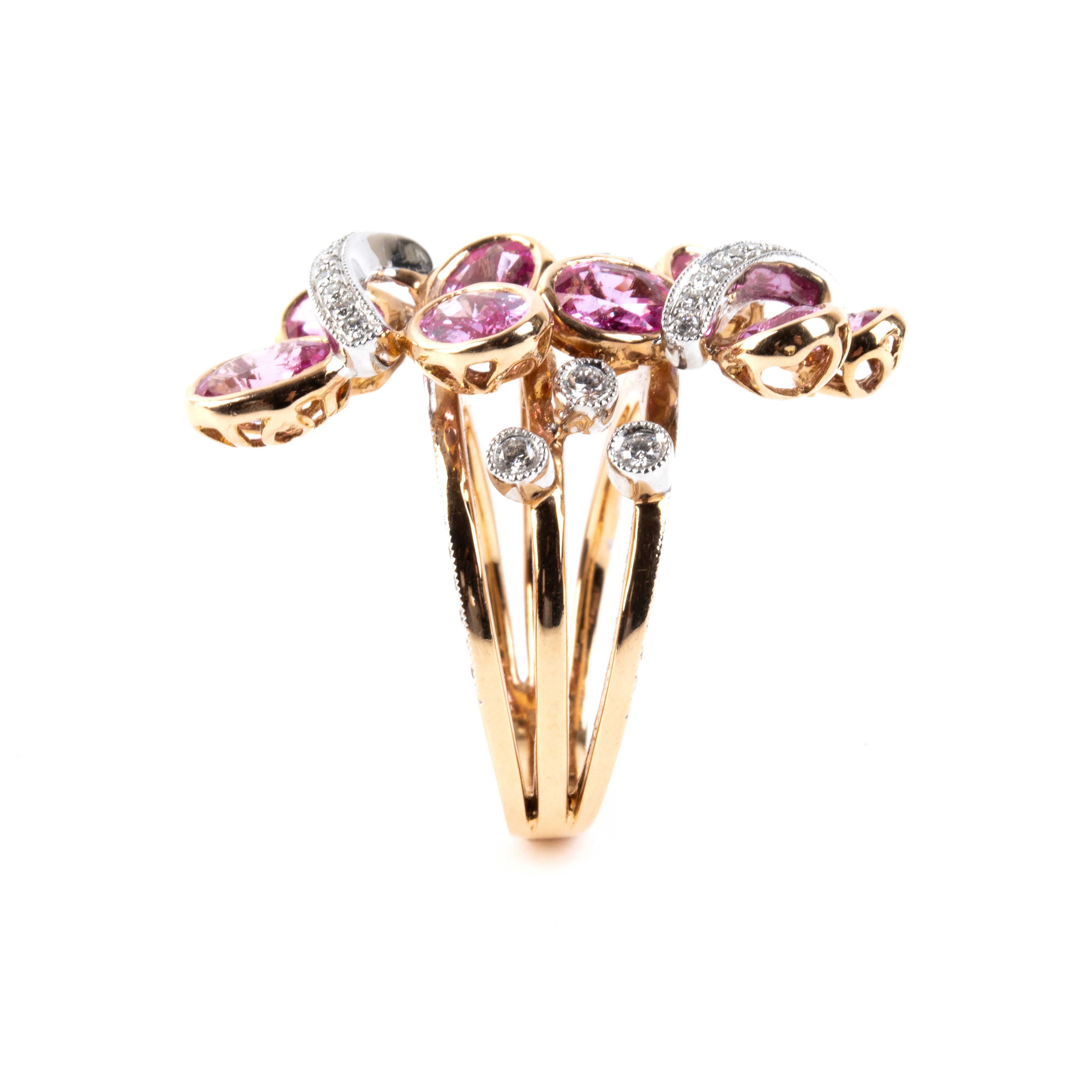 Branar Paris - Branar, Anello in oro rosa 18k con corindoni rosa e diamanti