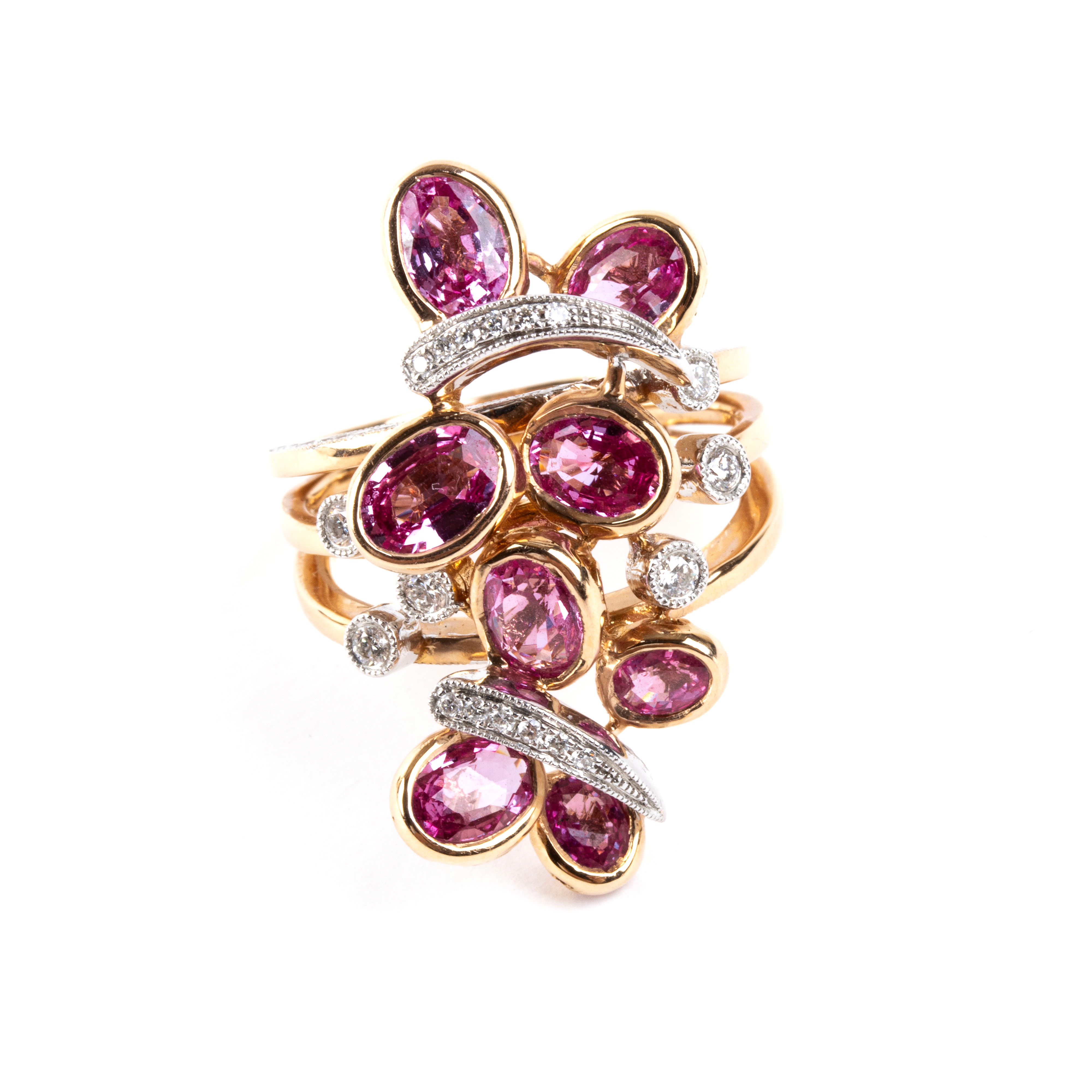 Branar Paris - Branar, Anello in oro rosa 18k con corindoni rosa e diamanti
