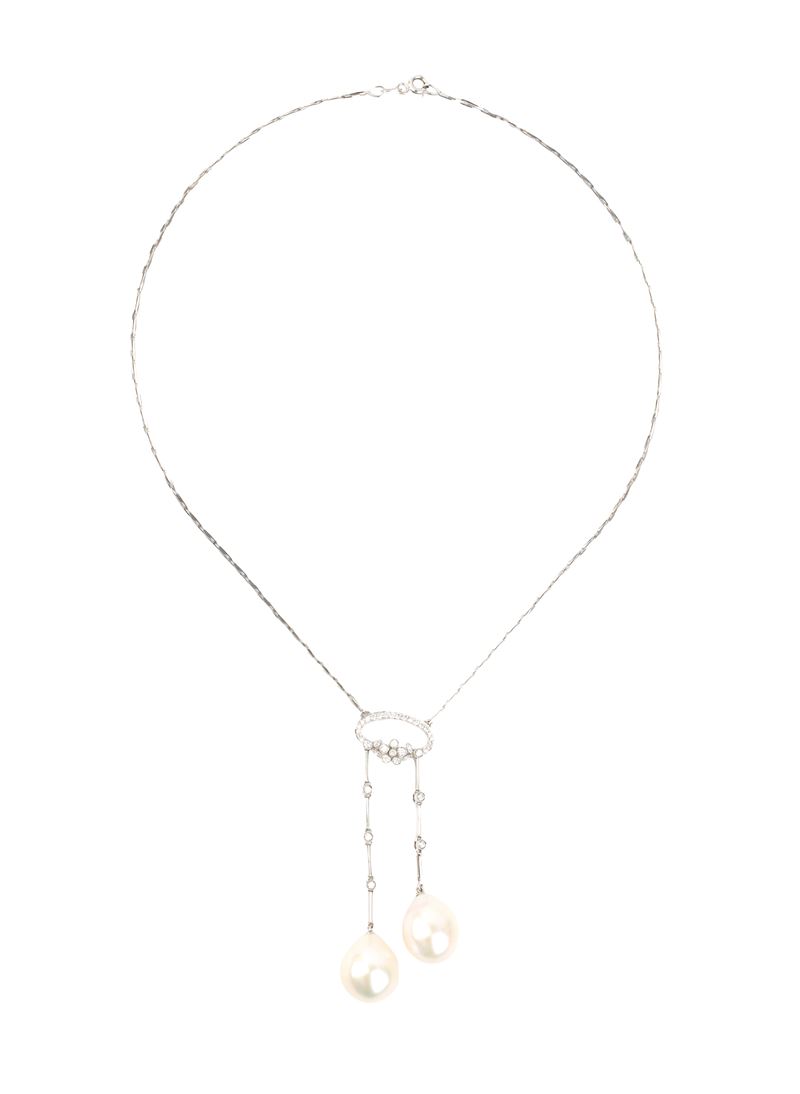 Girocollo in oro bianco 18k con diamanti e perle d’acqua dolce