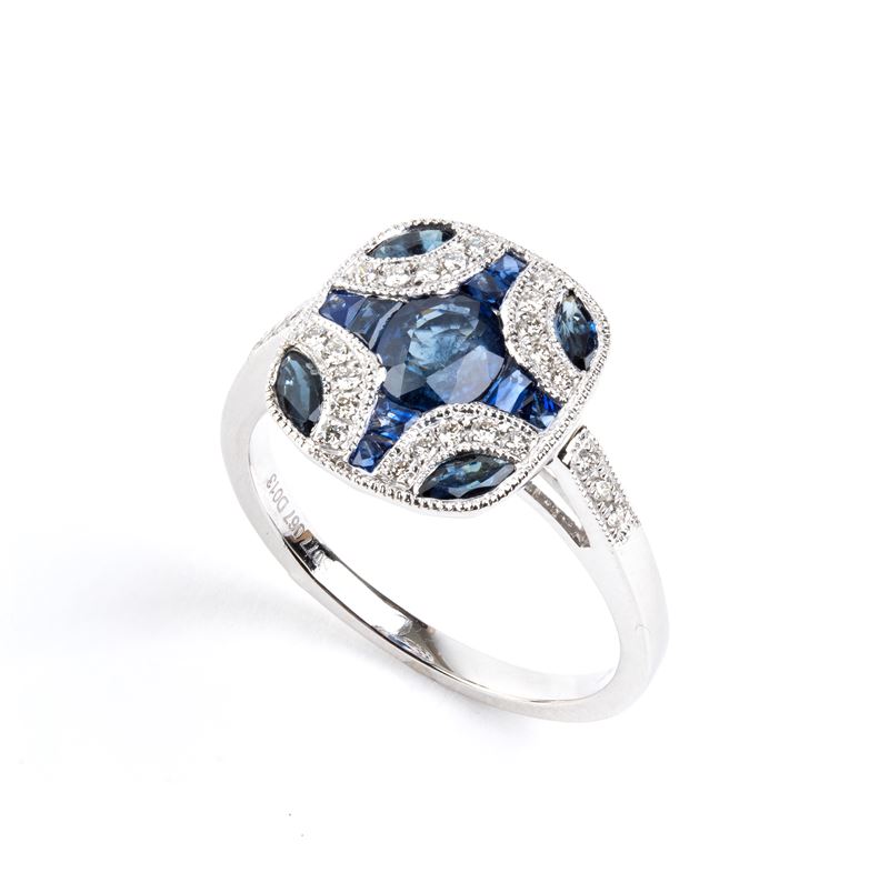 Branar Paris - BRANAR, Anello in platino con zaffiri e diamanti