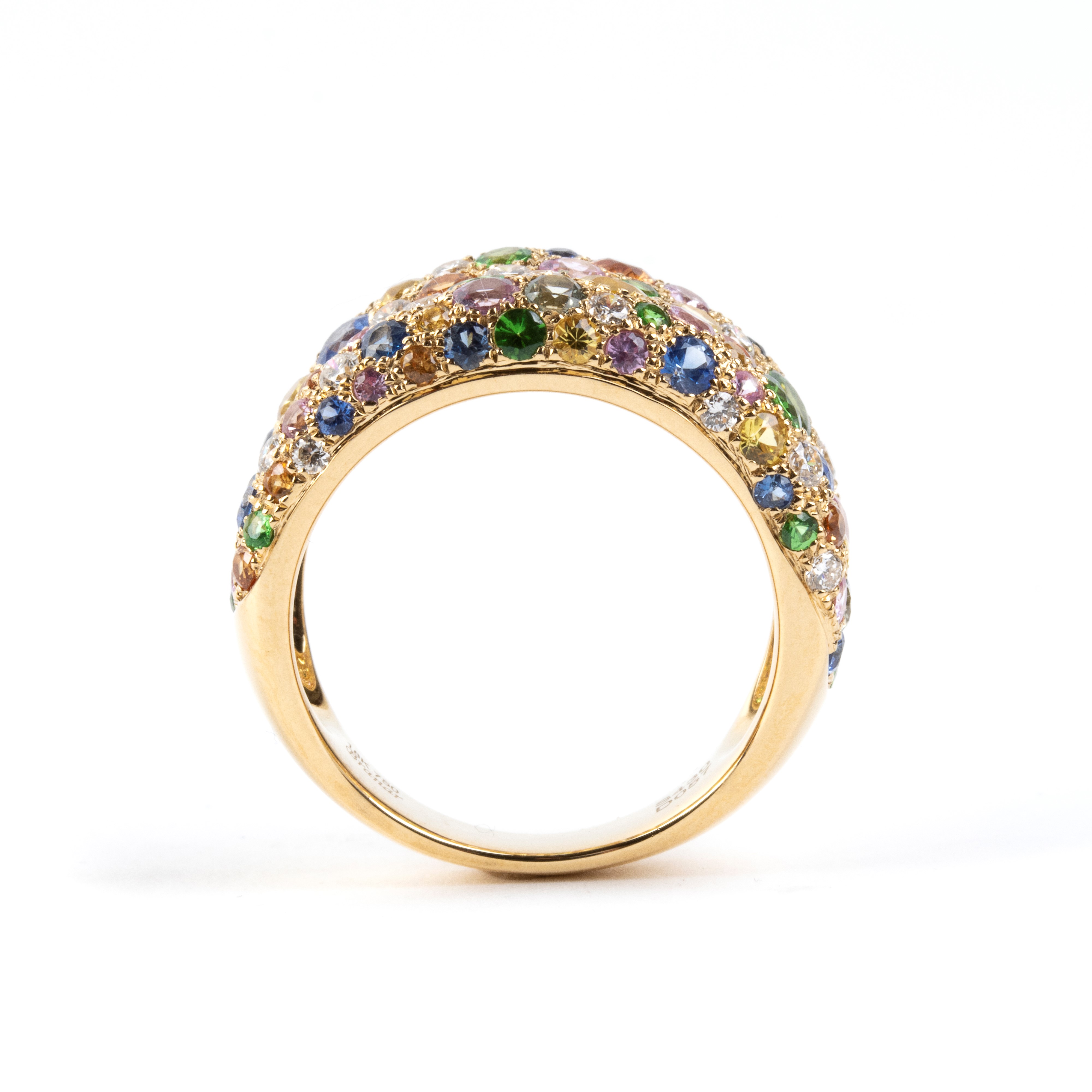 Branar Paris - Branar, Anello a fascia in oro giallo 18k con pavé di pietre colorate e diamanti