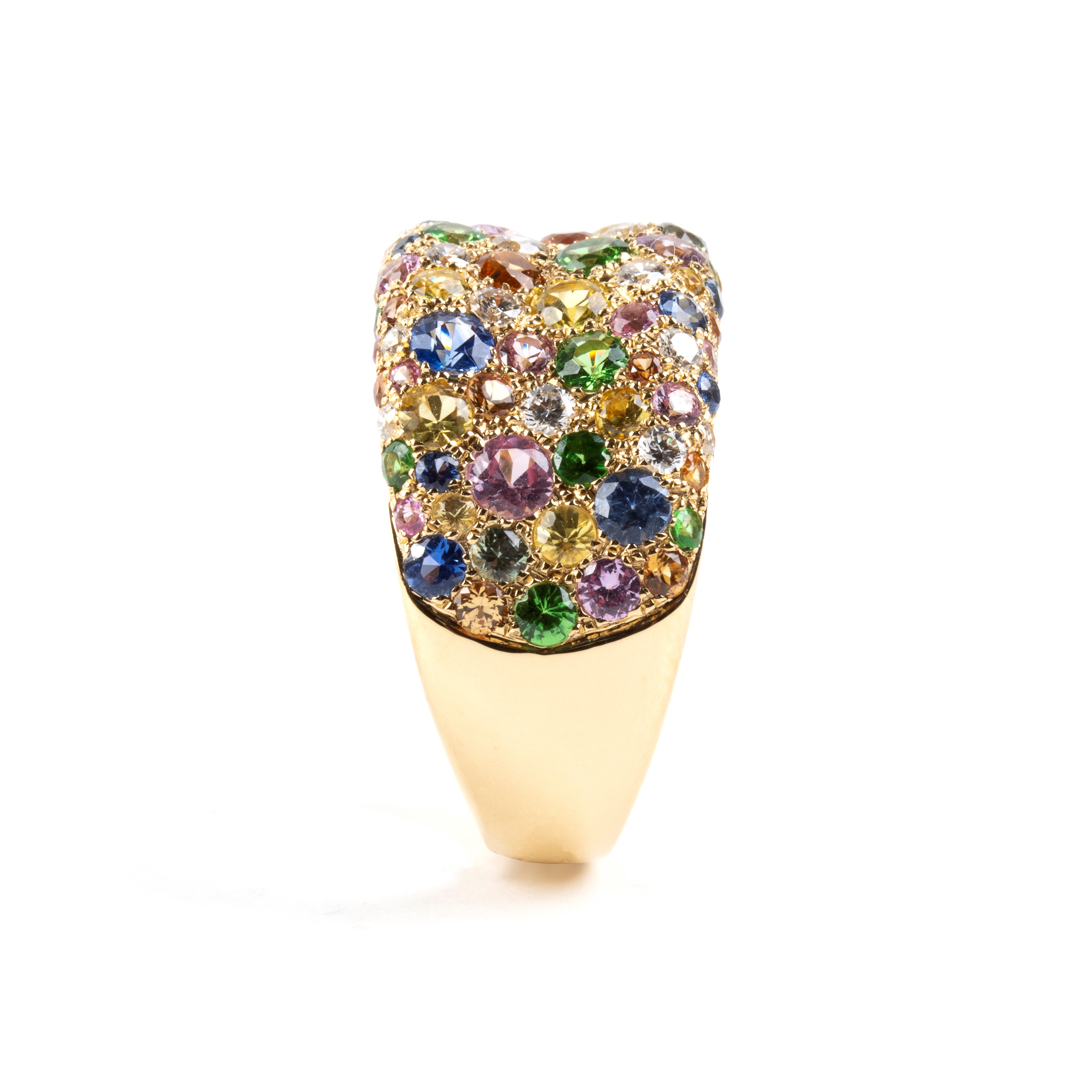 Branar Paris - Branar, Anello a fascia in oro giallo 18k con pavé di pietre colorate e diamanti