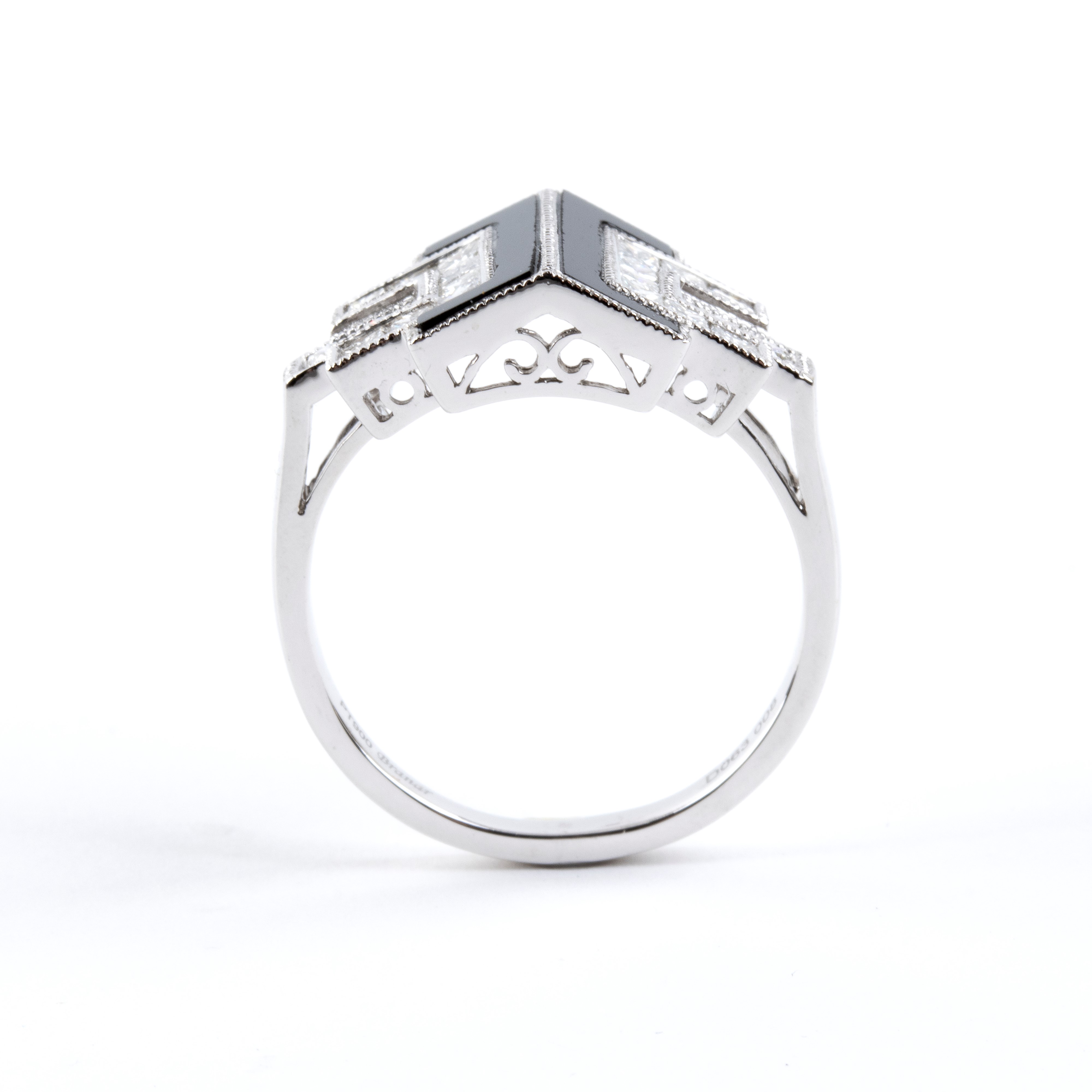 Branar Paris - Branar, Anello in stile Déco in platino con onice e diamanti