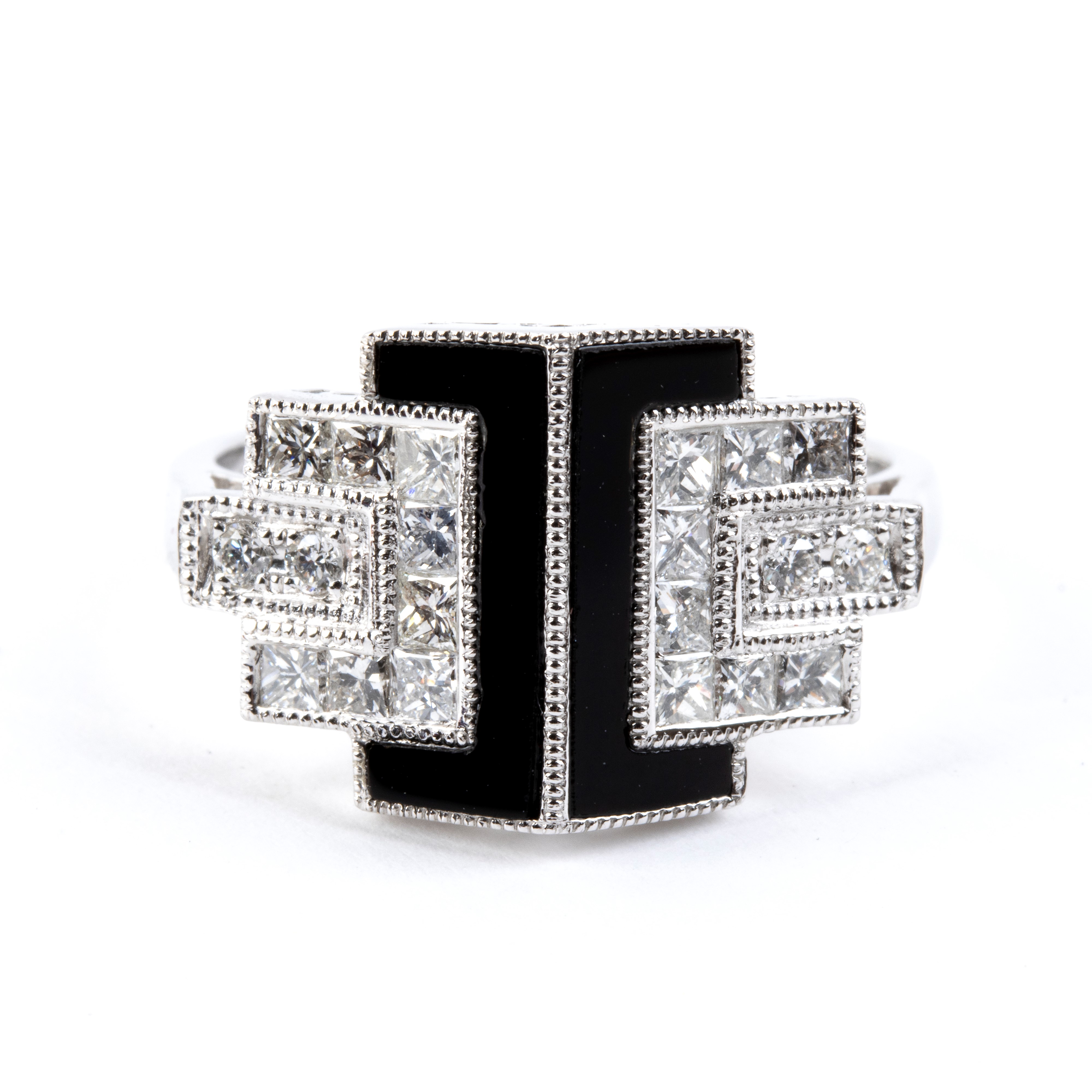 Branar Paris - Branar, Anello in stile Déco in platino con onice e diamanti