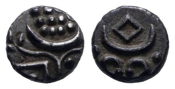 INDIA. TRAVANCORE. Ayilyam Thirunal Rama Varma III (1860-1880). 1 chuckram, 1/28 di rupia. Ag. 0,37gr; KM 21. SPL
