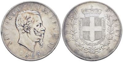 Regno D'italia. Torino. Vittorio Emanuele II (1861-1878). 5 Lire 1865. Ag. 25gr. Gig.37. Rara. Bb...