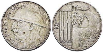 Regno D'italia. Vittorio Emanuele III (1900-1943). 20 Lire 1928 "elmetto". Ag; 20gr; Gig.44; Nc; ...