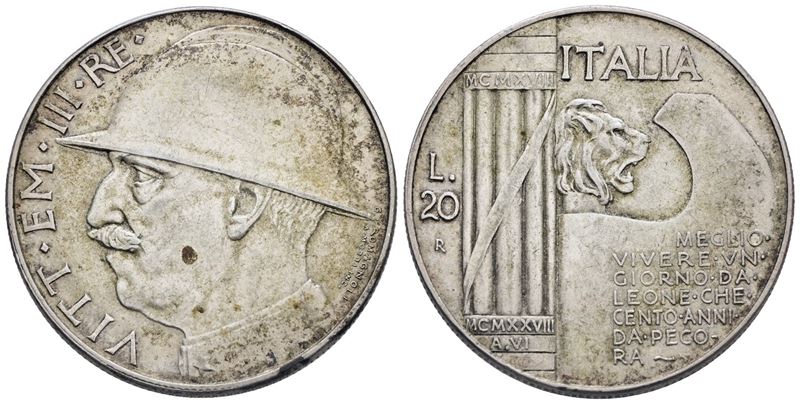 Regno D'italia. Vittorio Emanuele III (1900-1943). 20 Lire 1928 "elmetto". Ag; 20gr; Gig.44; Nc; ...