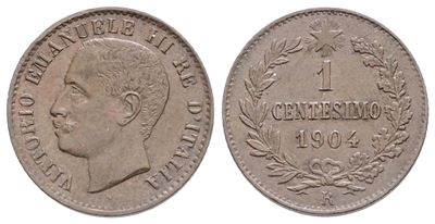 Regno D'italia. Vittorio Emanuele III (1900-1943). Centesimo 1904. Cu. 1gr. Gig.309. Fdc
